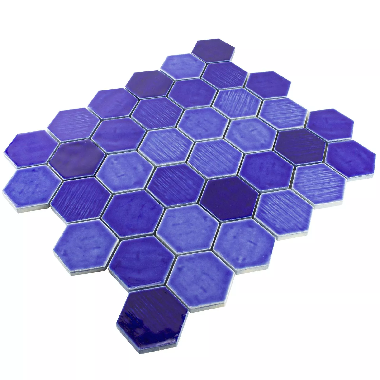Prøve Keramik Mosaik Fliser Roseburg Hexagon Strålende Blå