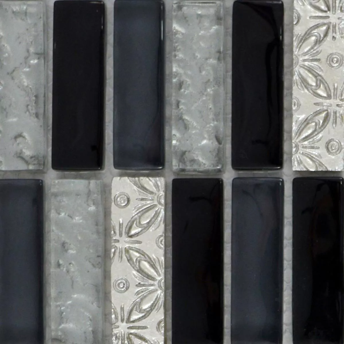 Prøve Glasmosaik Natursten Fliser Conchita Sort Sølv