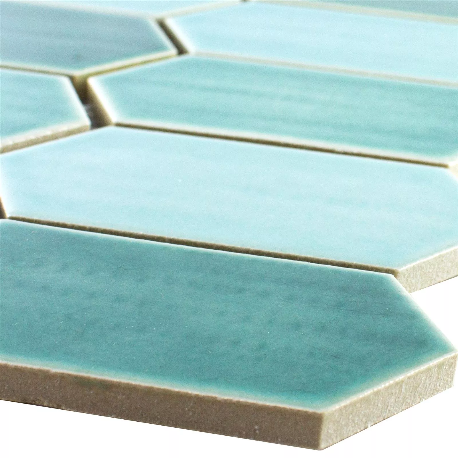 Keramik Mosaik Fliser McCook Hexagon Lang Turkis Grøn