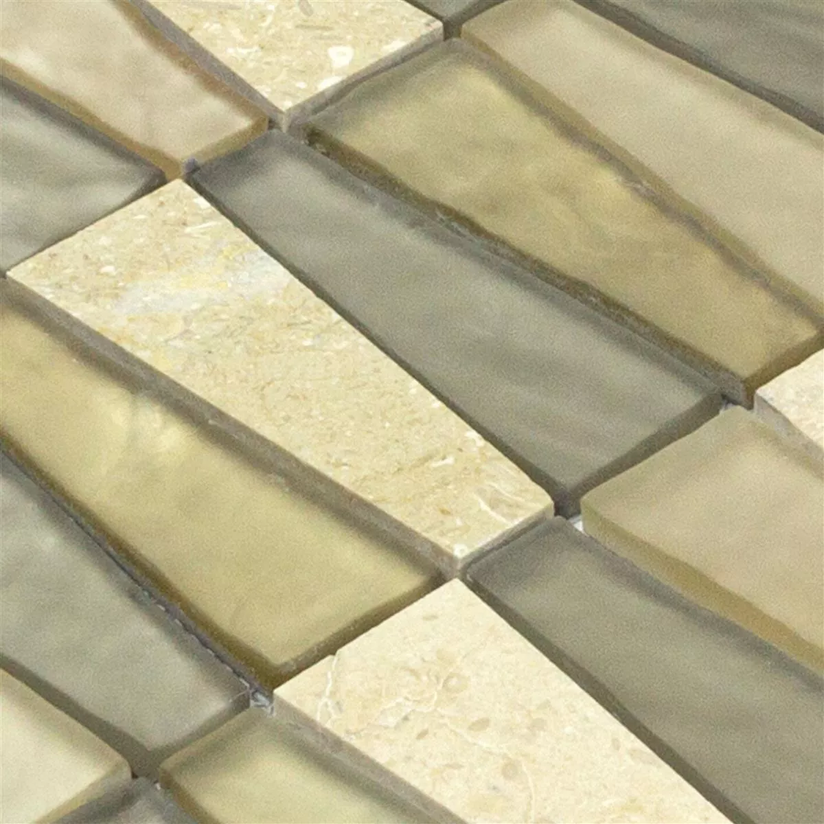 Prøve Glas Natursten Mosaik Fliser Marseille Beige Brun Mix 