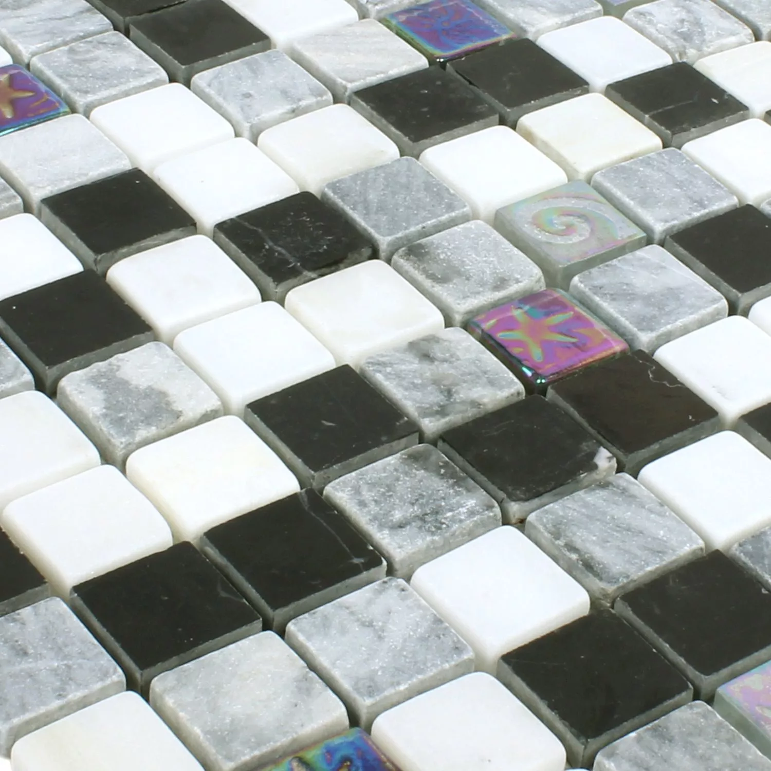 Prøve Mosaik Fliser Relief Marmor Glas Mix Sort Gra Hvid