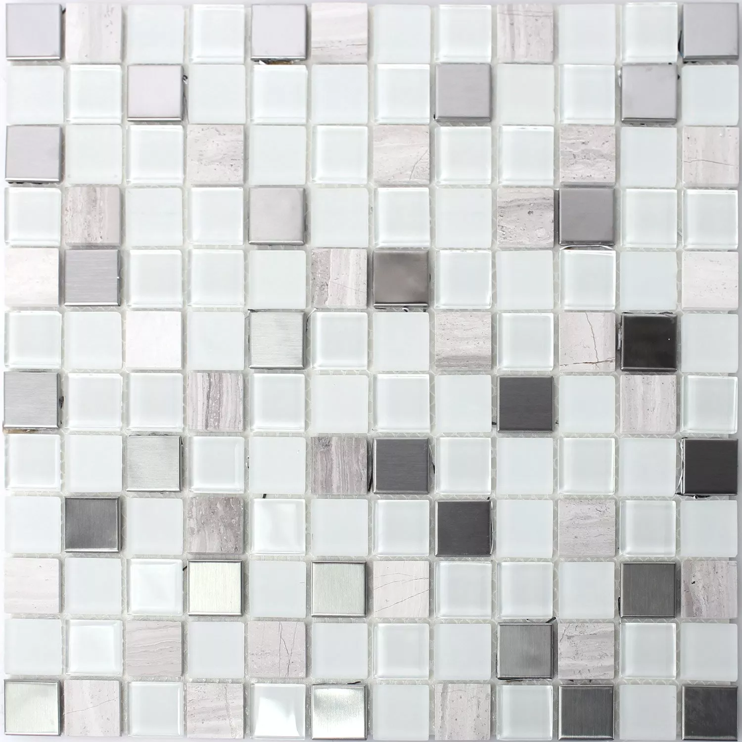 Prøve Selvklæbende Metal Mosaik Fliser Glas Hvid