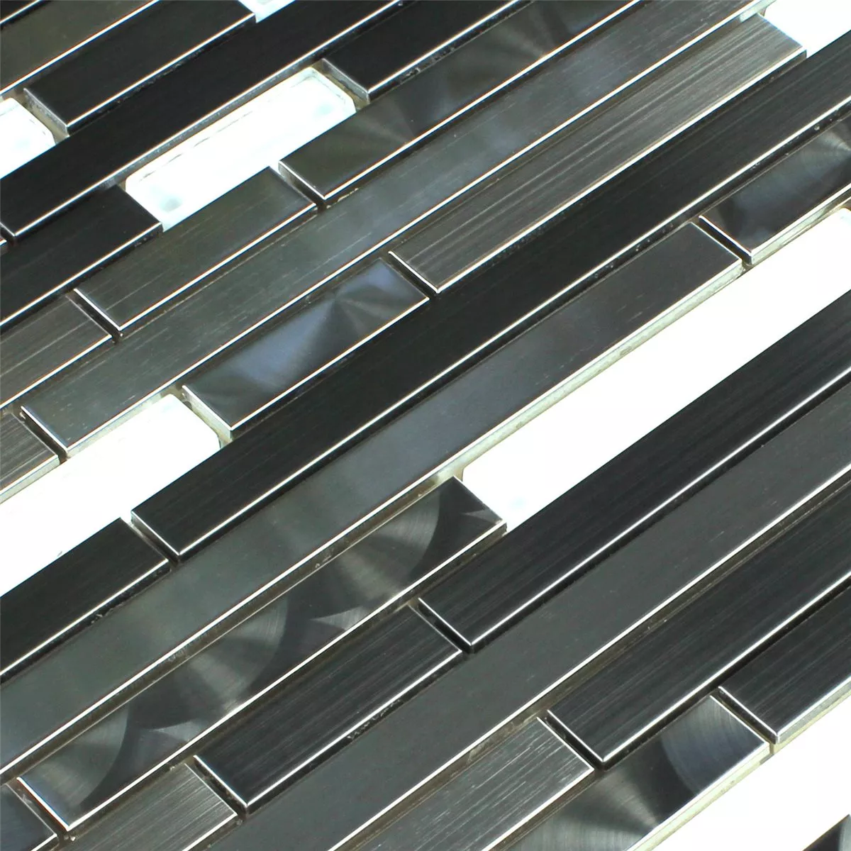 Prøve Mosaik Fliser Metal Glas Hvid Sølv Sticks