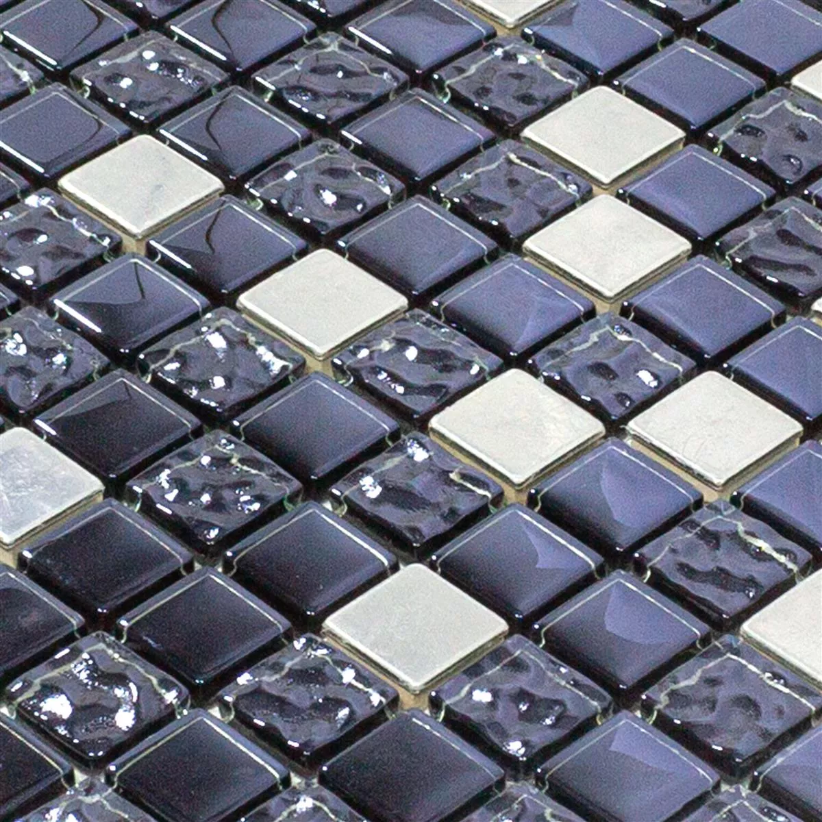 Mosaik Fliser Glas Rustfrit Stål Blackriver Sort Sølv Mix
