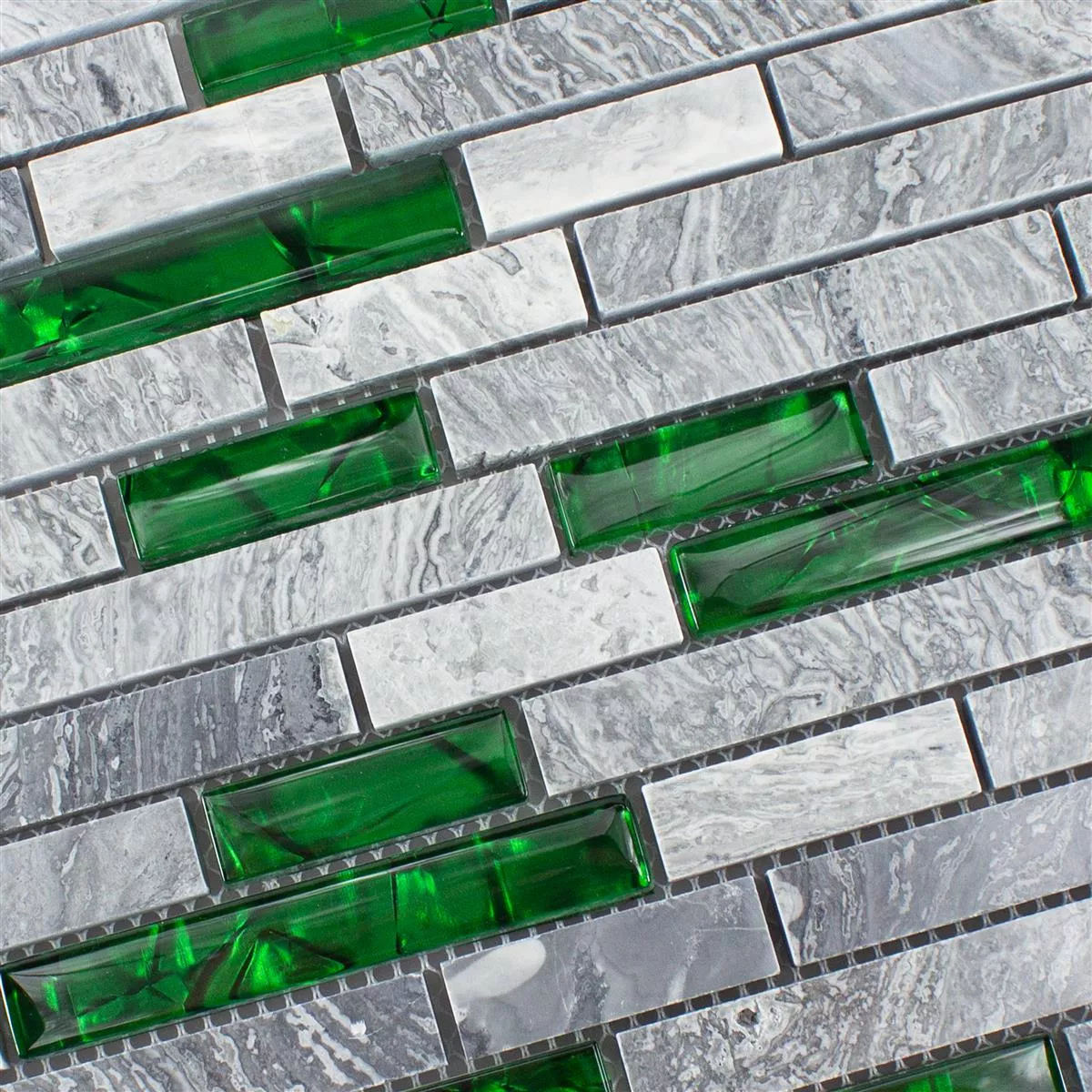 Glas Natursten Mosaik Fliser Sinop Gra Grøn Brick