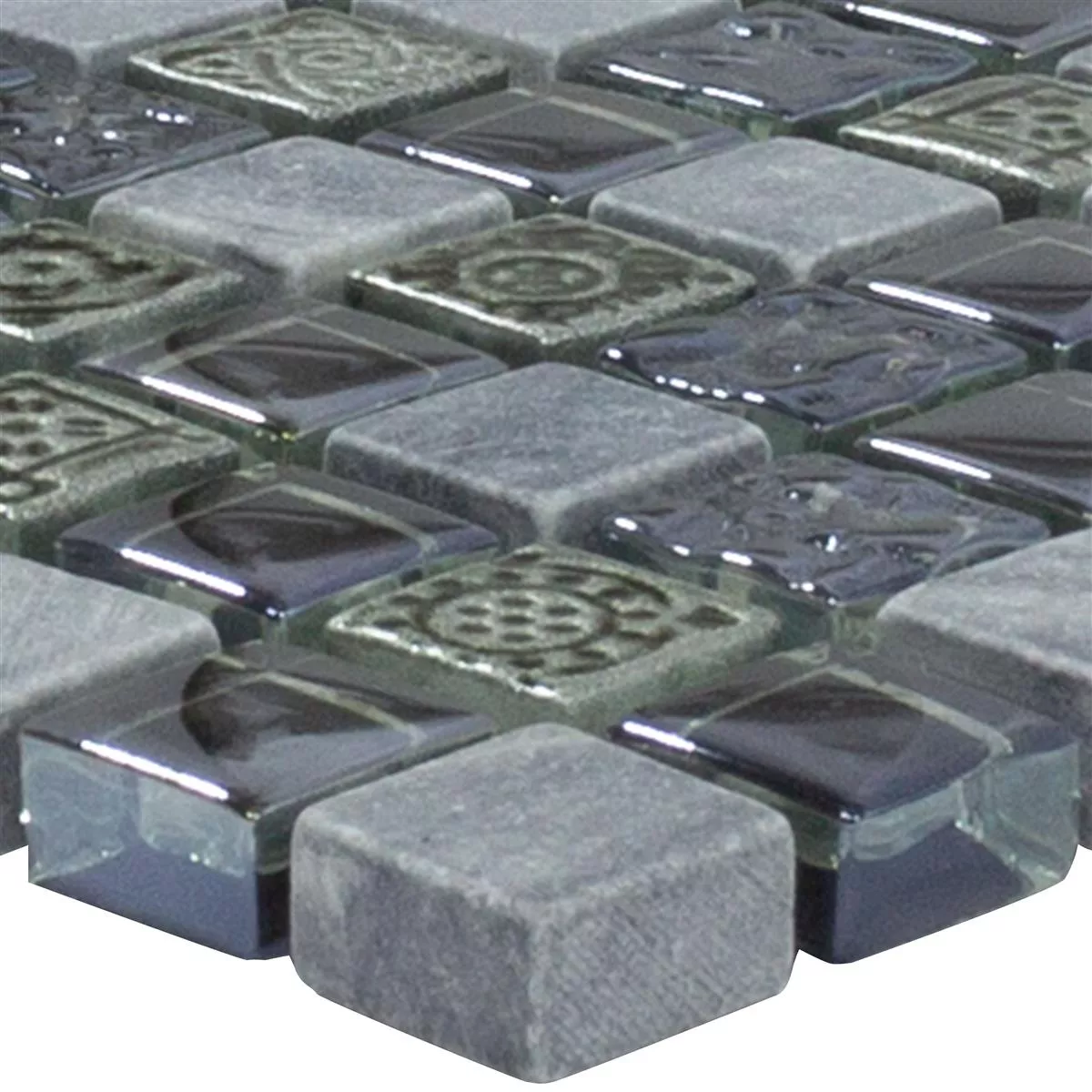 Glas Marmor Mosaik Fliser Champion Sort Gra Mix