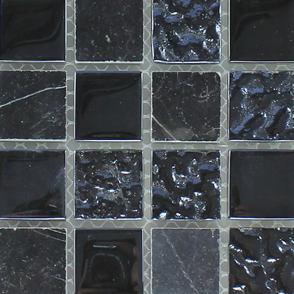 Prøve Mosaik Fliser Glas Marmor Sort Riflede 