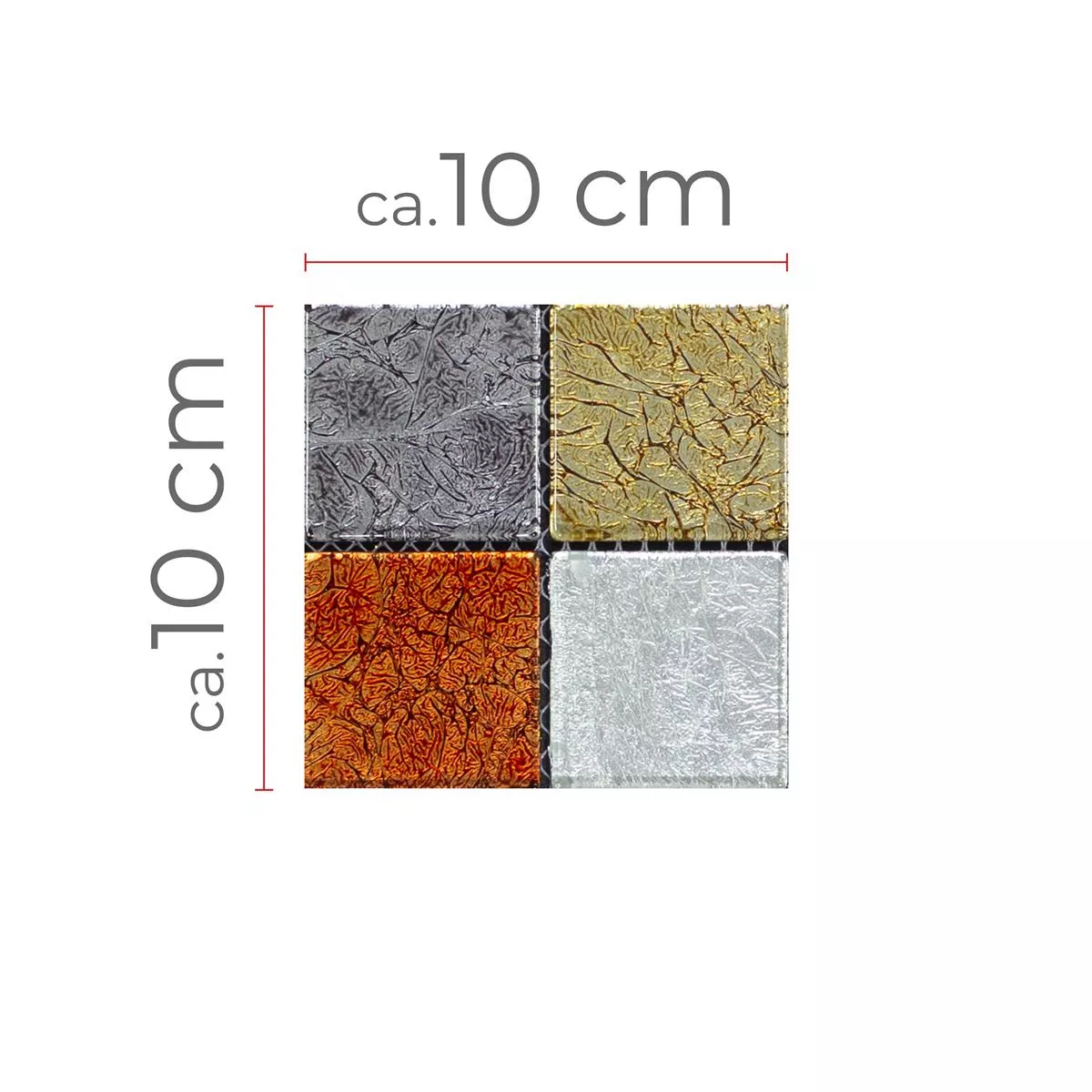 Prøve Glasmosaik Fliser Curlew Rød Brun Sølv Q48 4mm 