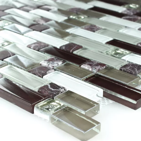 Mosaik Fliser Glas Marmor Lilla Brun 3 Mix Format