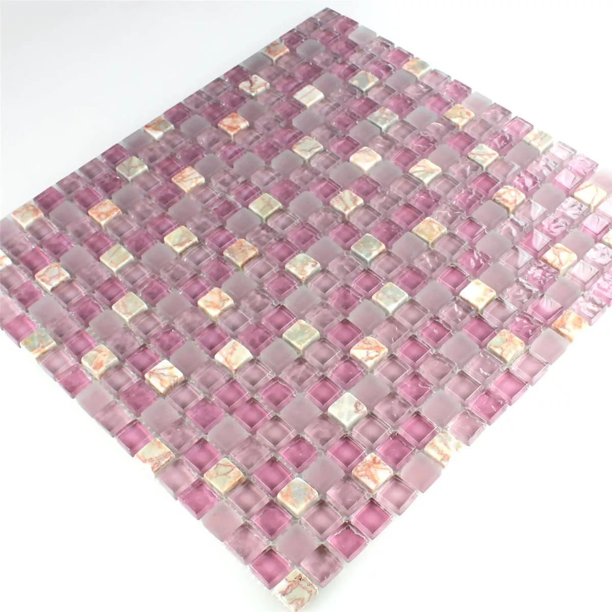 Mosaik Fliser Glas Marmor Rosa Mix 15x15x8mm