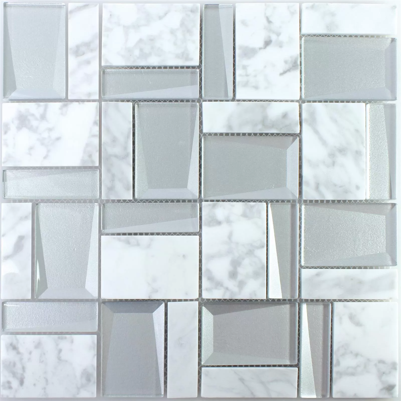 Prøve Glas Natursten Mosaik Lapseki Hvid Sølv