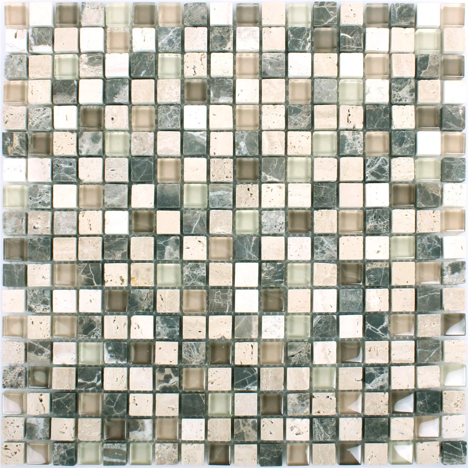 Prøve Mosaik Fliser Milos Glas Natursten Mix Brun Beige Quadrat