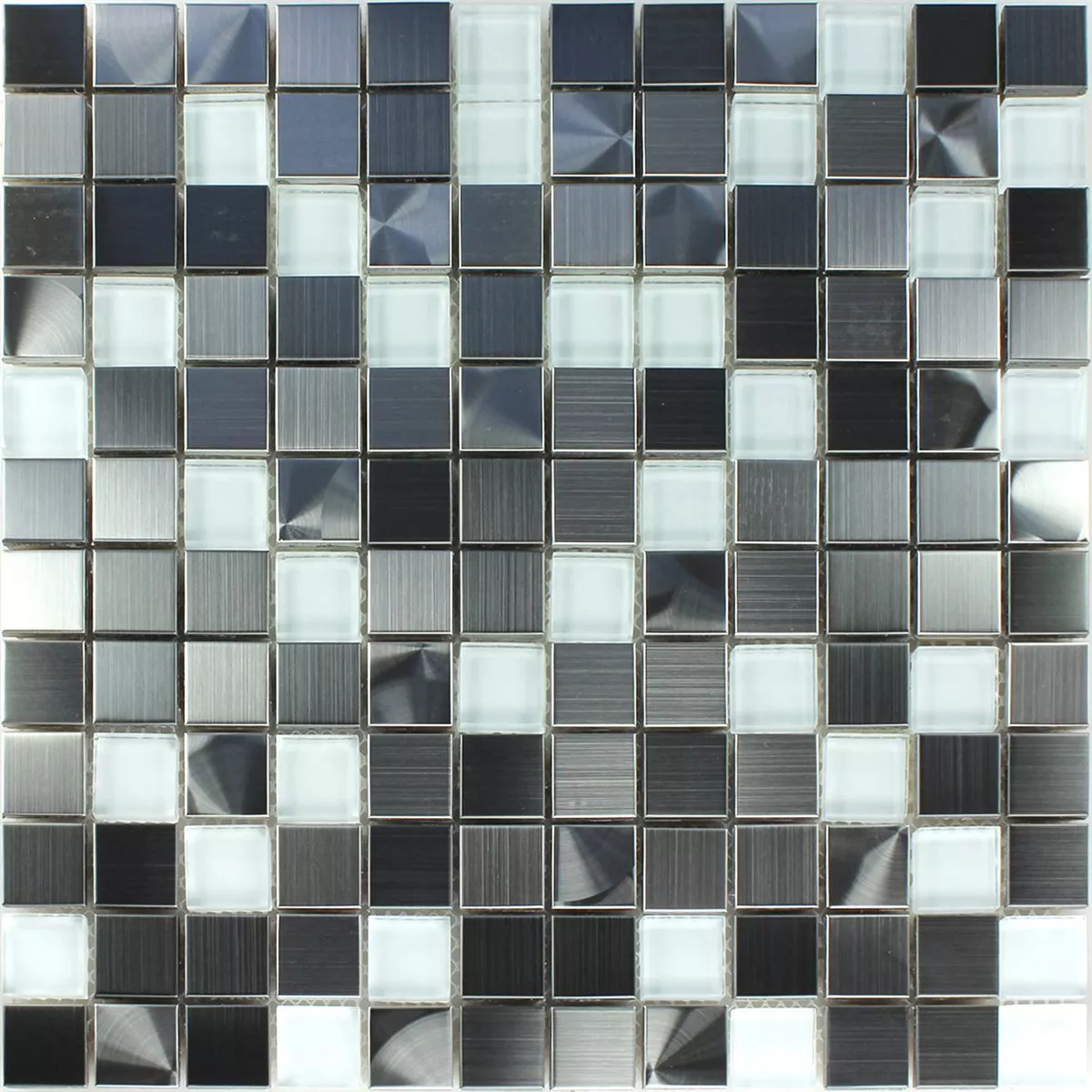 Prøve Mosaik Fliser Rustfrit Stål Glas Hvid Sølv