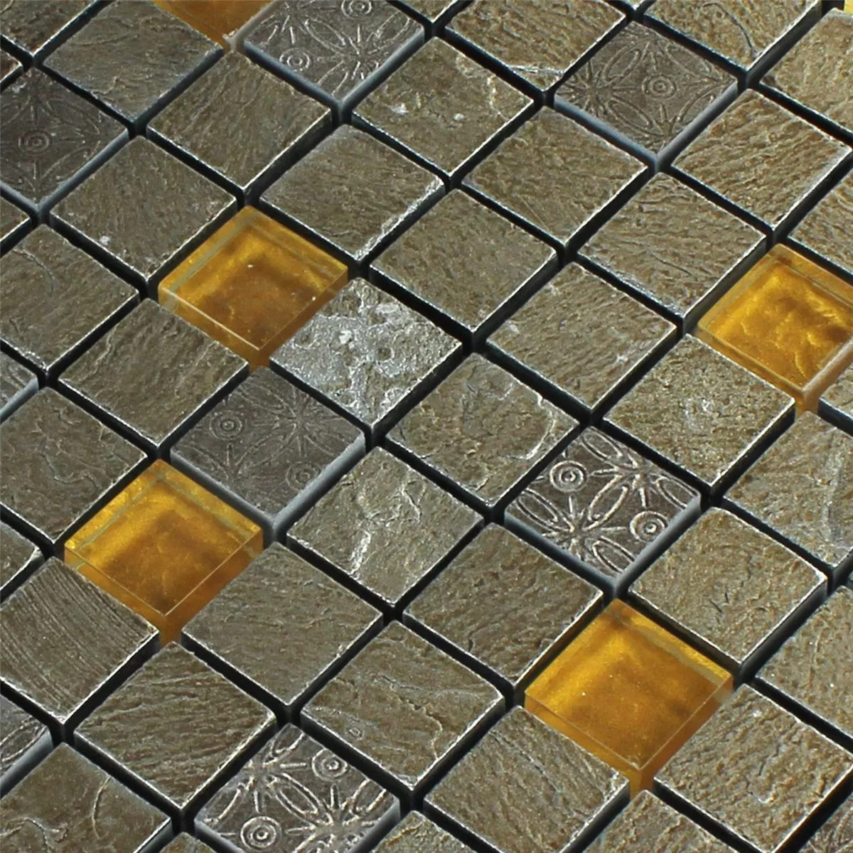 Prøve Mosaik Fliser Glas Natursten Gra Appelsin