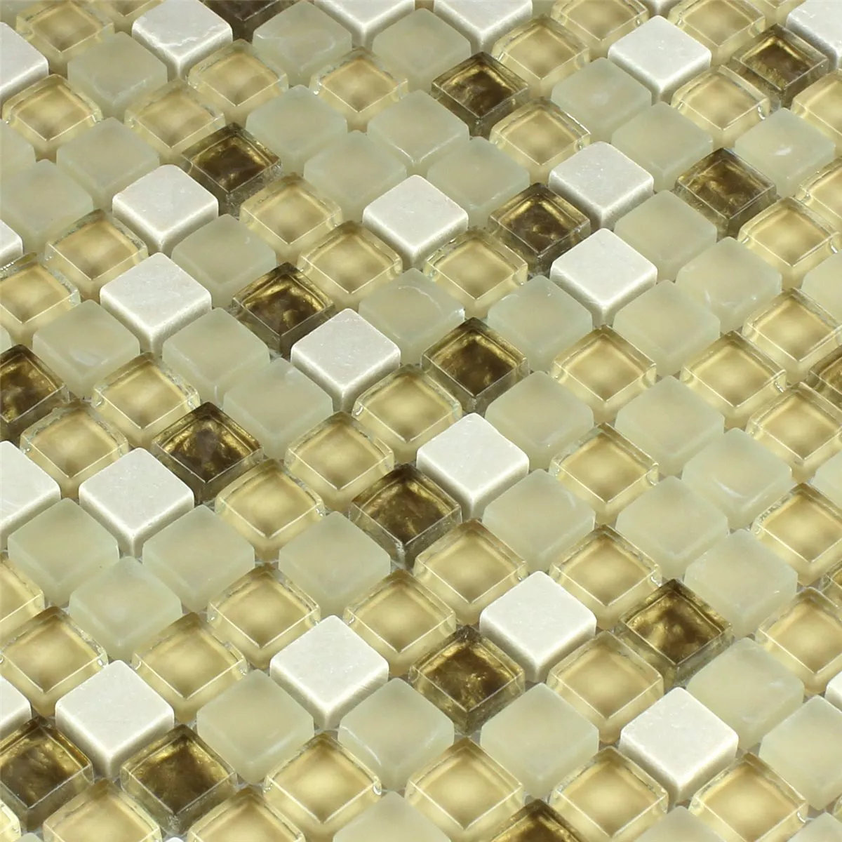 Prøve Mosaik Fliser Glas Natursten Hvid Guld Mix