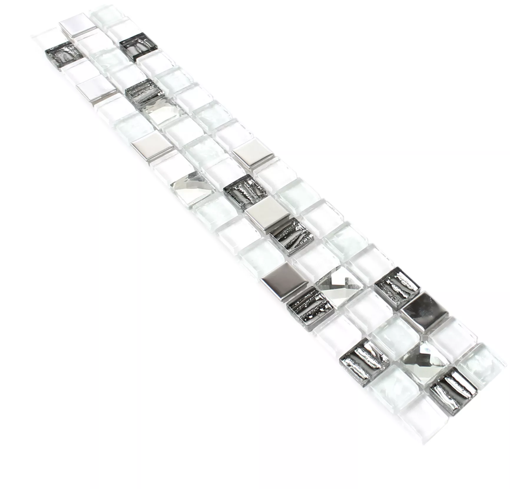Glas Metal Mosaikbordure Fresno Hvid Sølv Glas Metal Mosaikbordure Fresno Hvid Sølv
