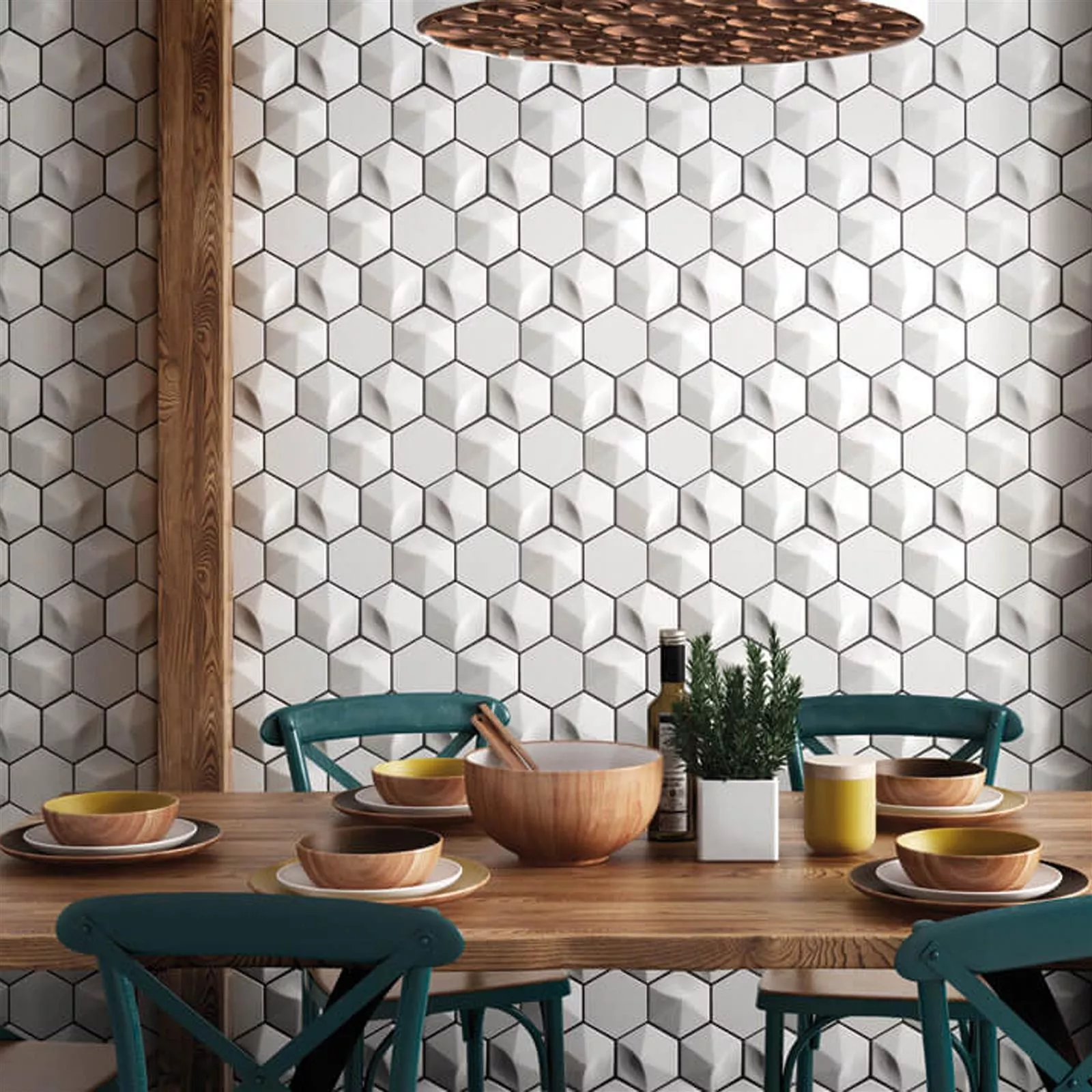 Vægfliser Rockford 3D Hexagon 12,4x10,7cm Hvid