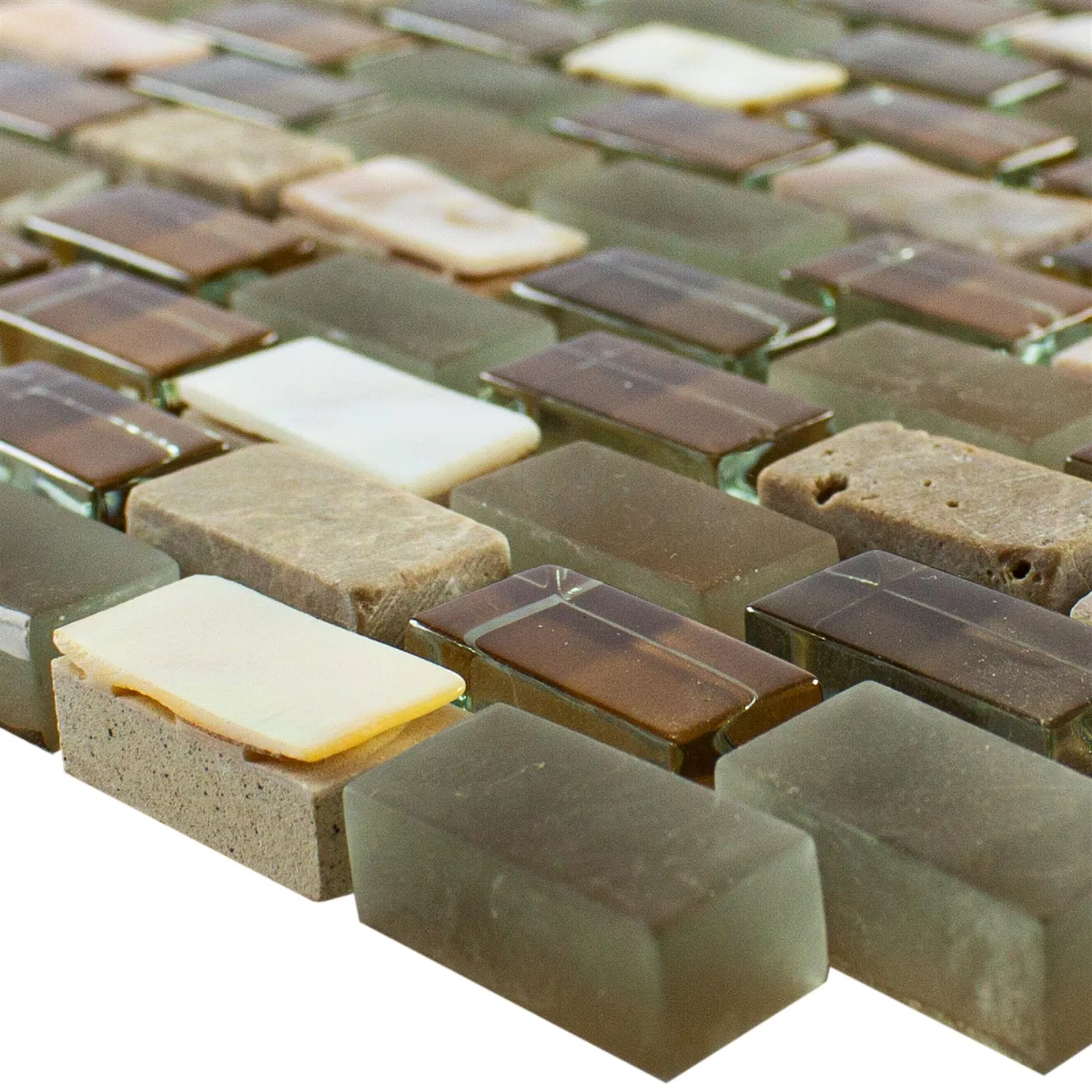 Glas Natursten Nacre Mosaik Fliser Admiral Brun