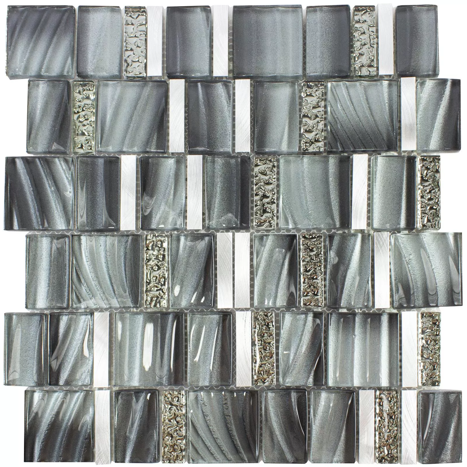 Glas Metal Mosaik Fliser Union Gra Sølv