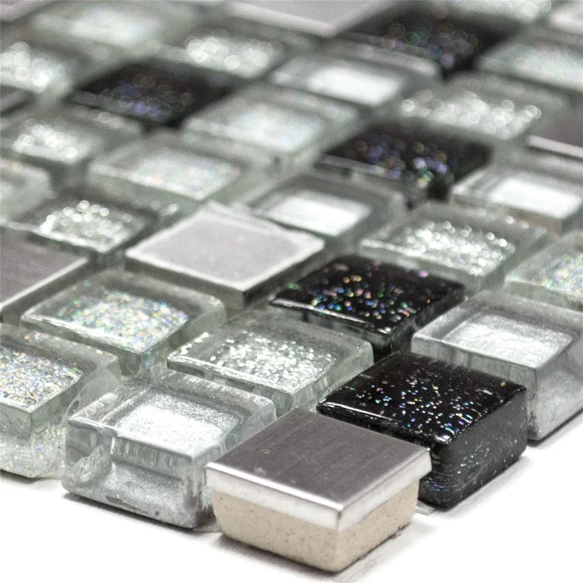 Glas Rustfrit Stål Metal Mosaik Fliser Sølv Sort