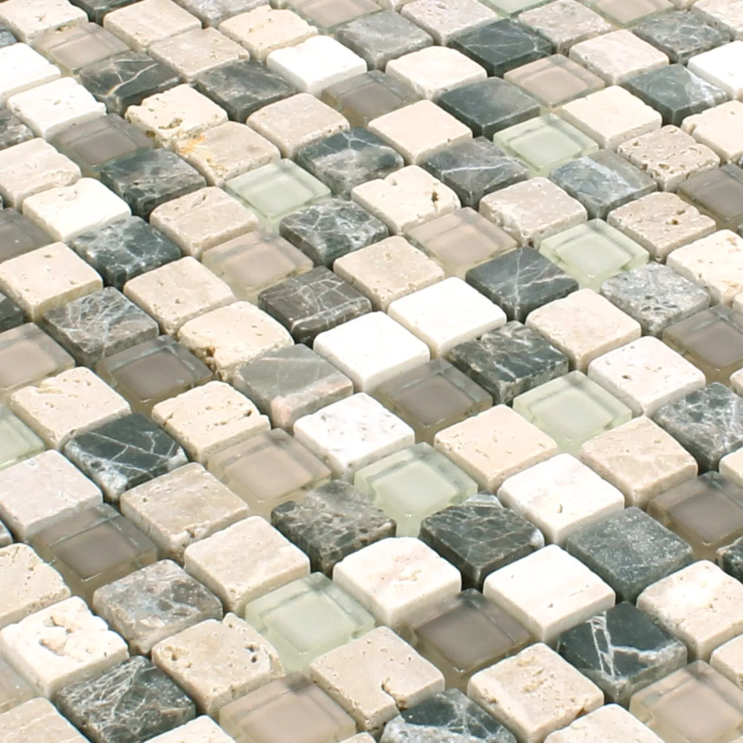 Mosaik Fliser Milos Glas Natursten Mix Brun Beige Quadrat