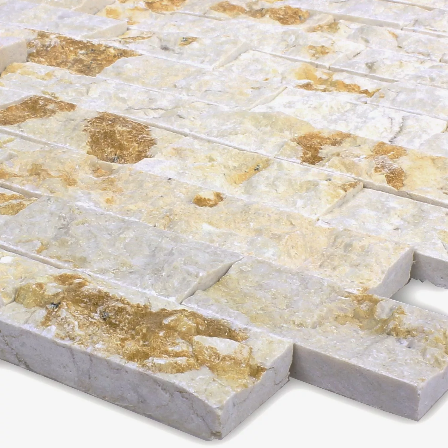 Natursten Mosaik Fliser Brick Splitface 3D Beige Skifer
