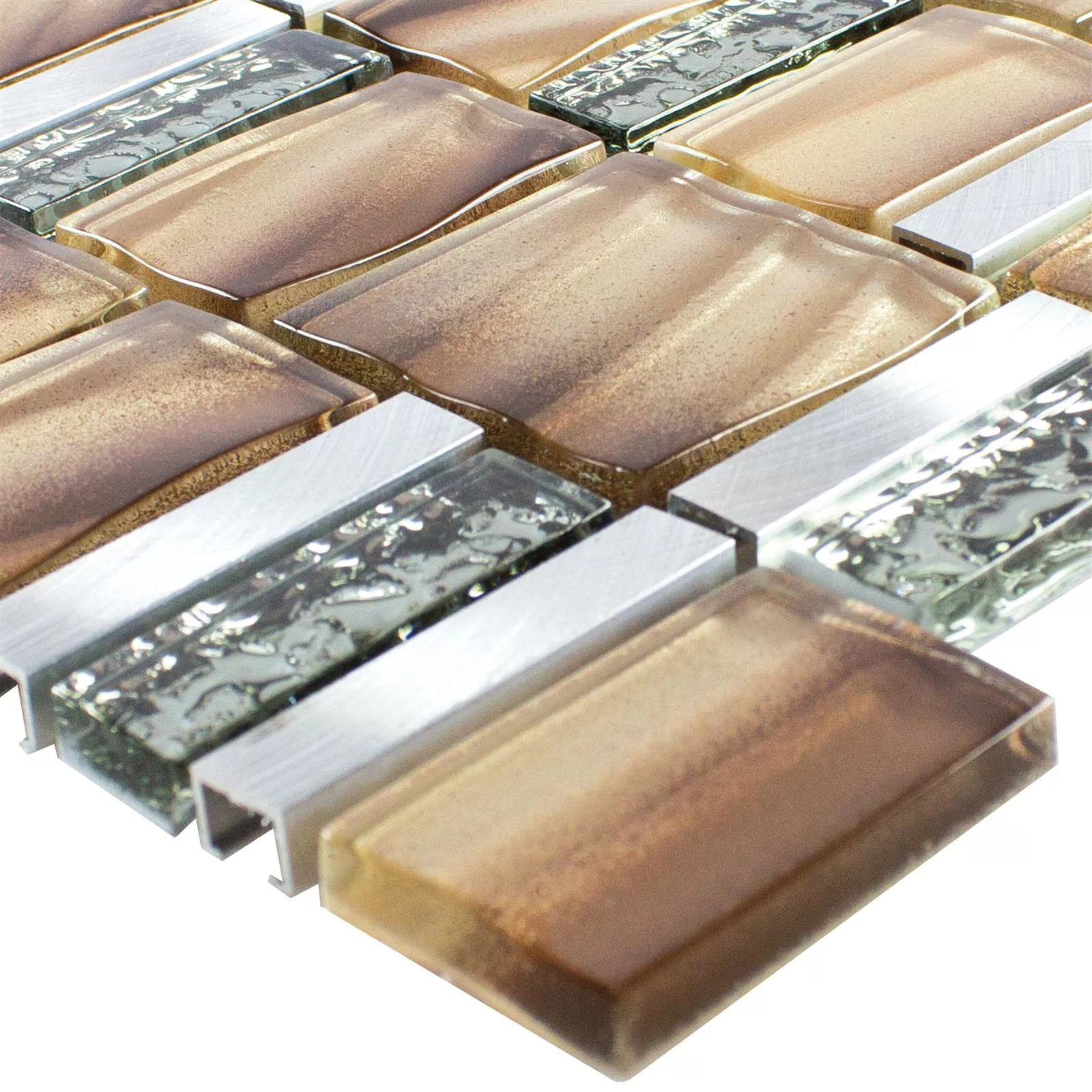 Glas Metal Mosaik Fliser Union Brun Sølv