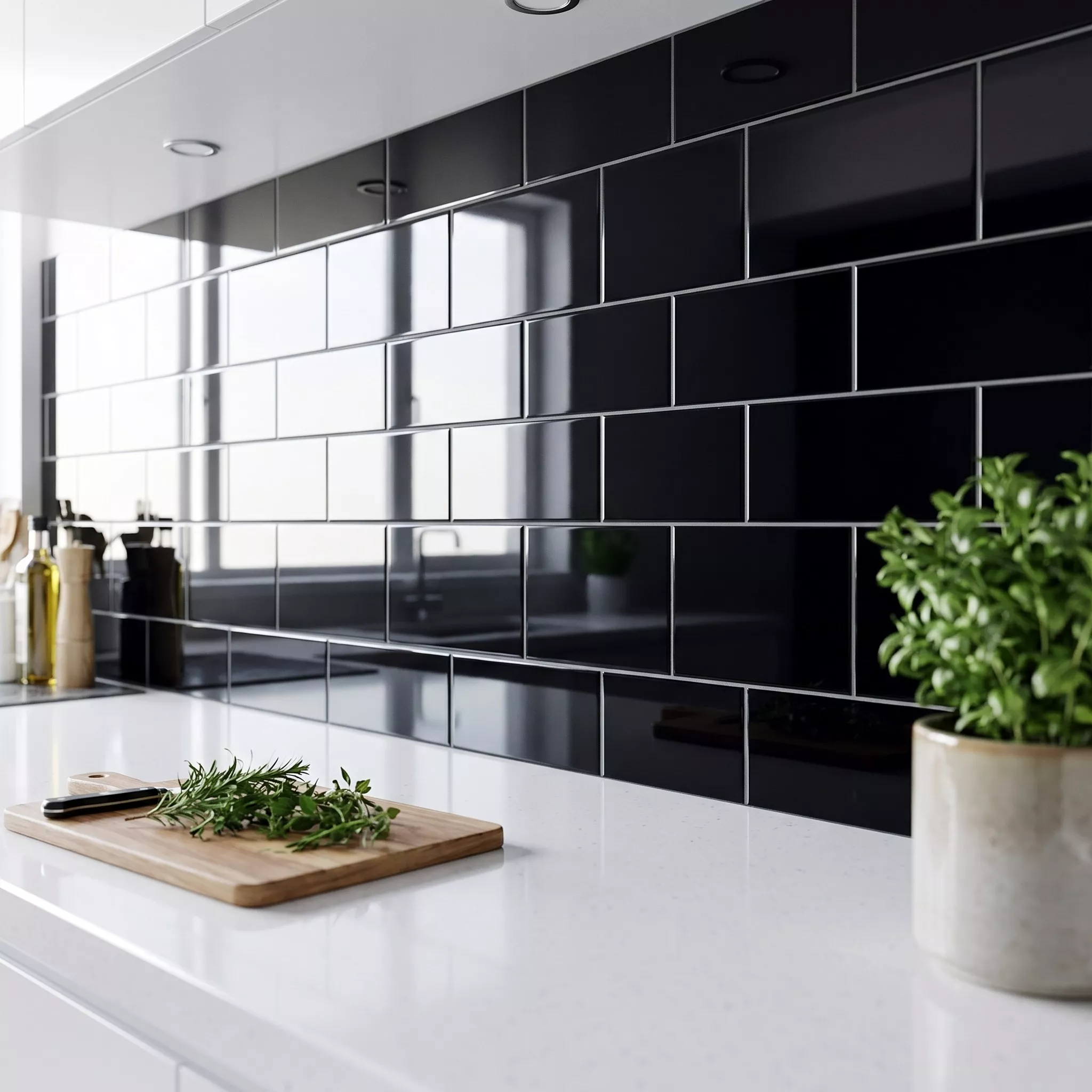 Metro flise Sort Strålende 10x20 cm Uden Facet Avebury Negro