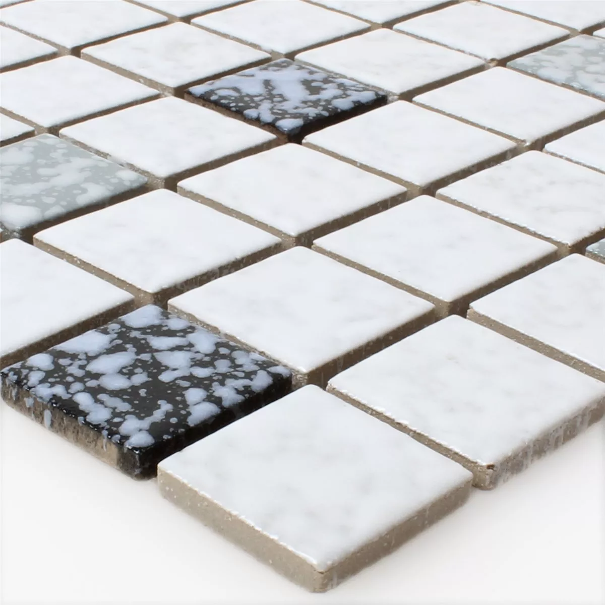 Prøve Mosaik Fliser Keramik Hvid Sort Tumlede