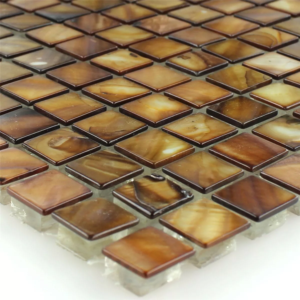 Prøve Mosaik Fliser Glas Nacre Effekt Brun Guld 