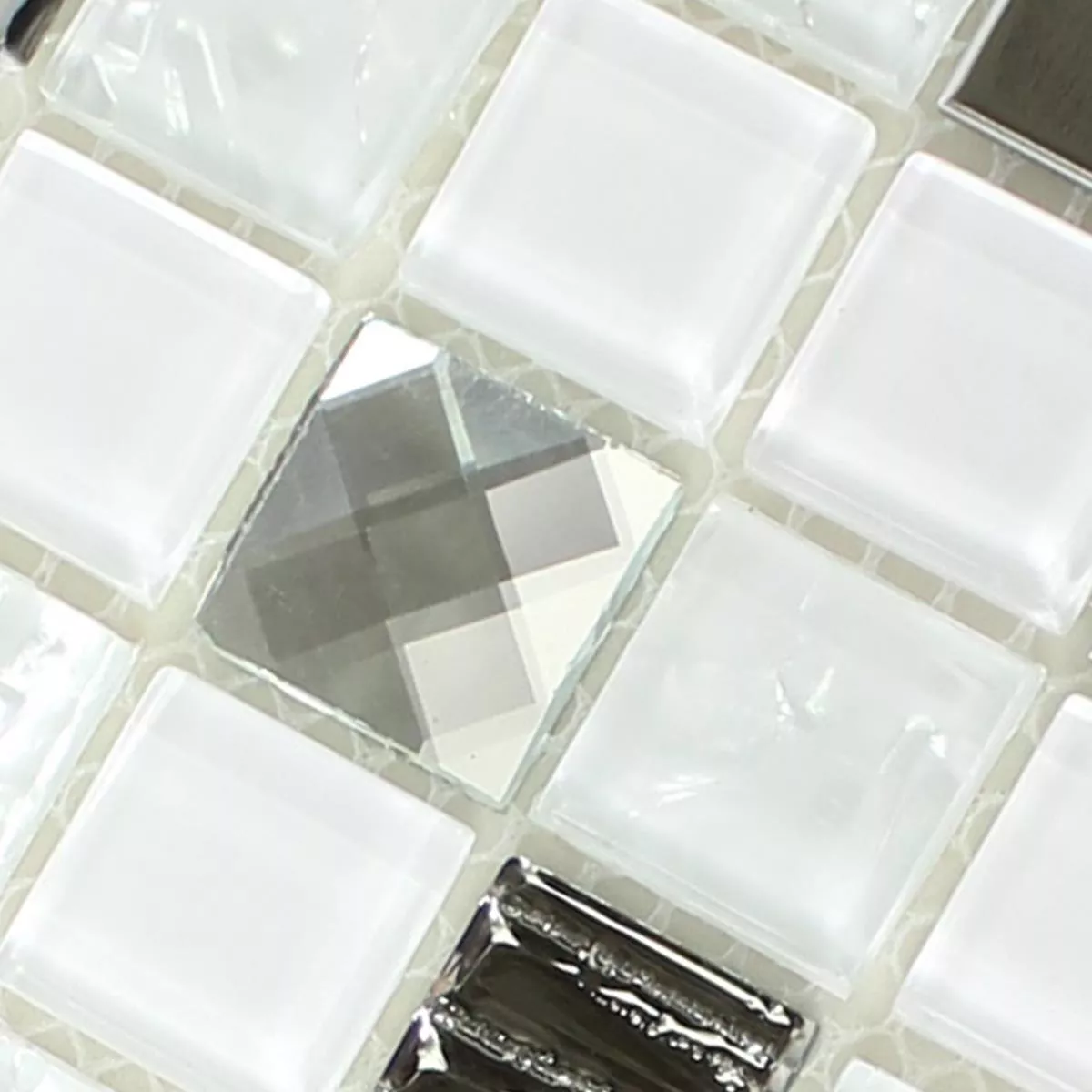 Prøve Selvklæbende Glas Rustfrit Stål Mosaik Hvid Sølv