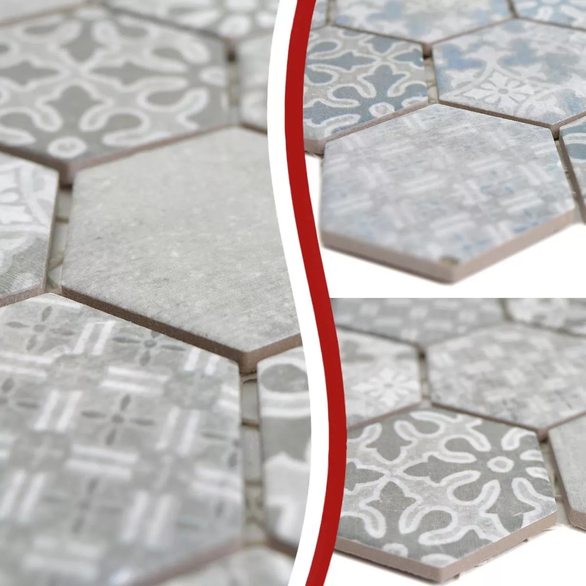 Keramikmosaik Retro Fliser Lawinia Hexagon