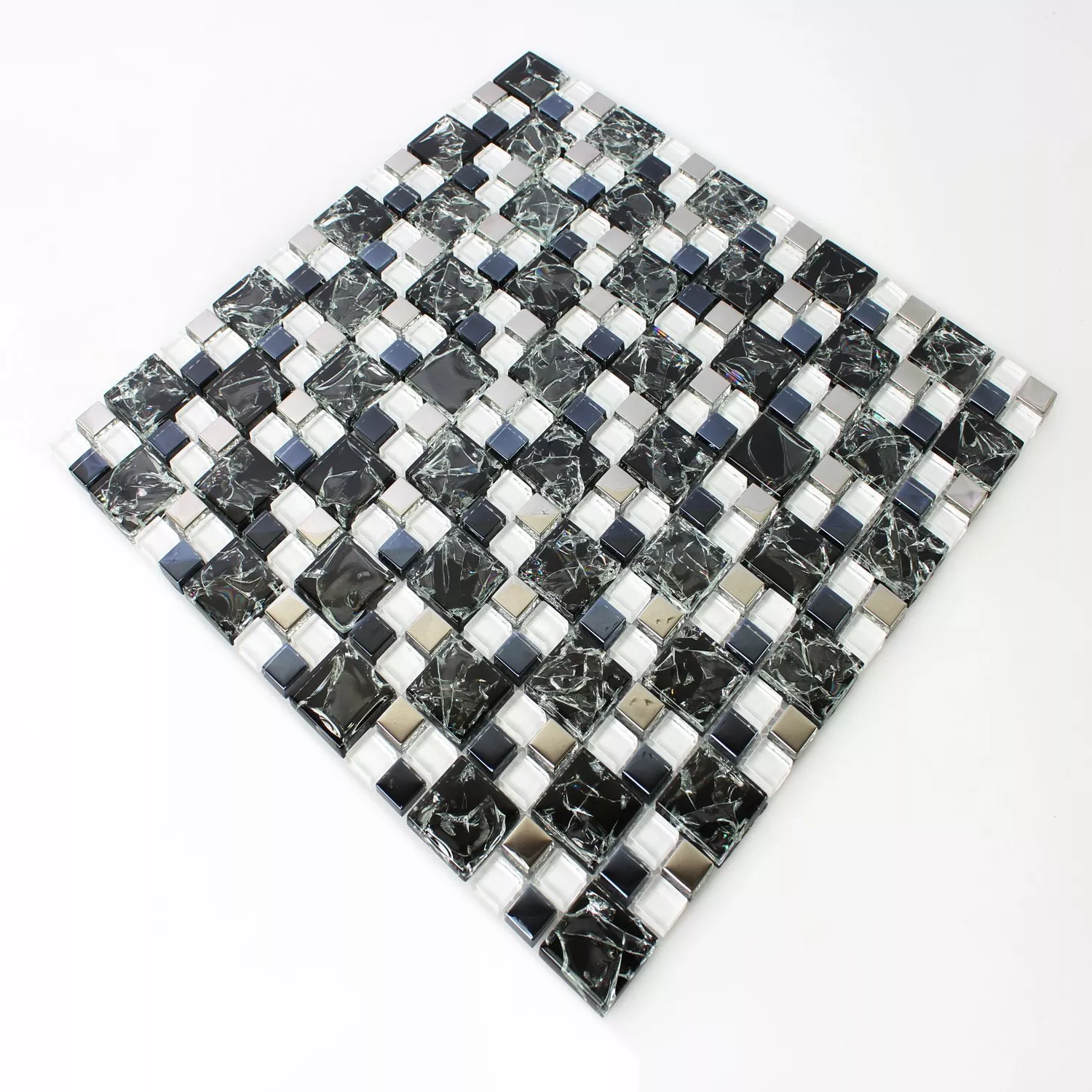 Mosaik Fliser Glas Rustfrit Stål Sort Sølv Brudt