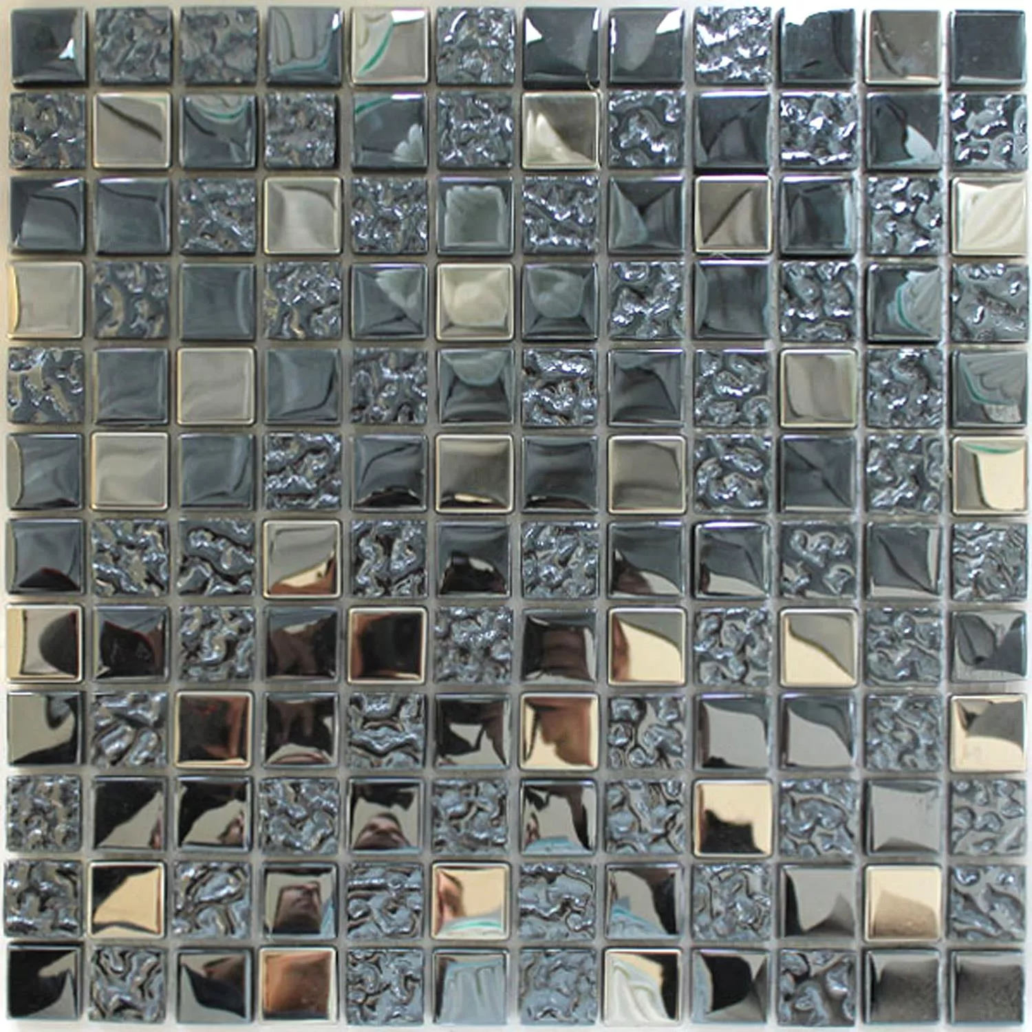 Mosaik Fliser Glas Metal Mix Whitney Sølv Sort 23