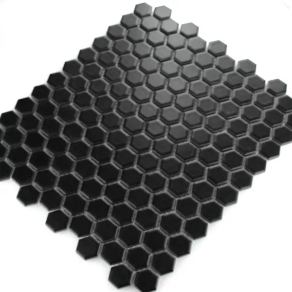 Mosaik Fliser Keramik Hexagon Sort Måtte H23