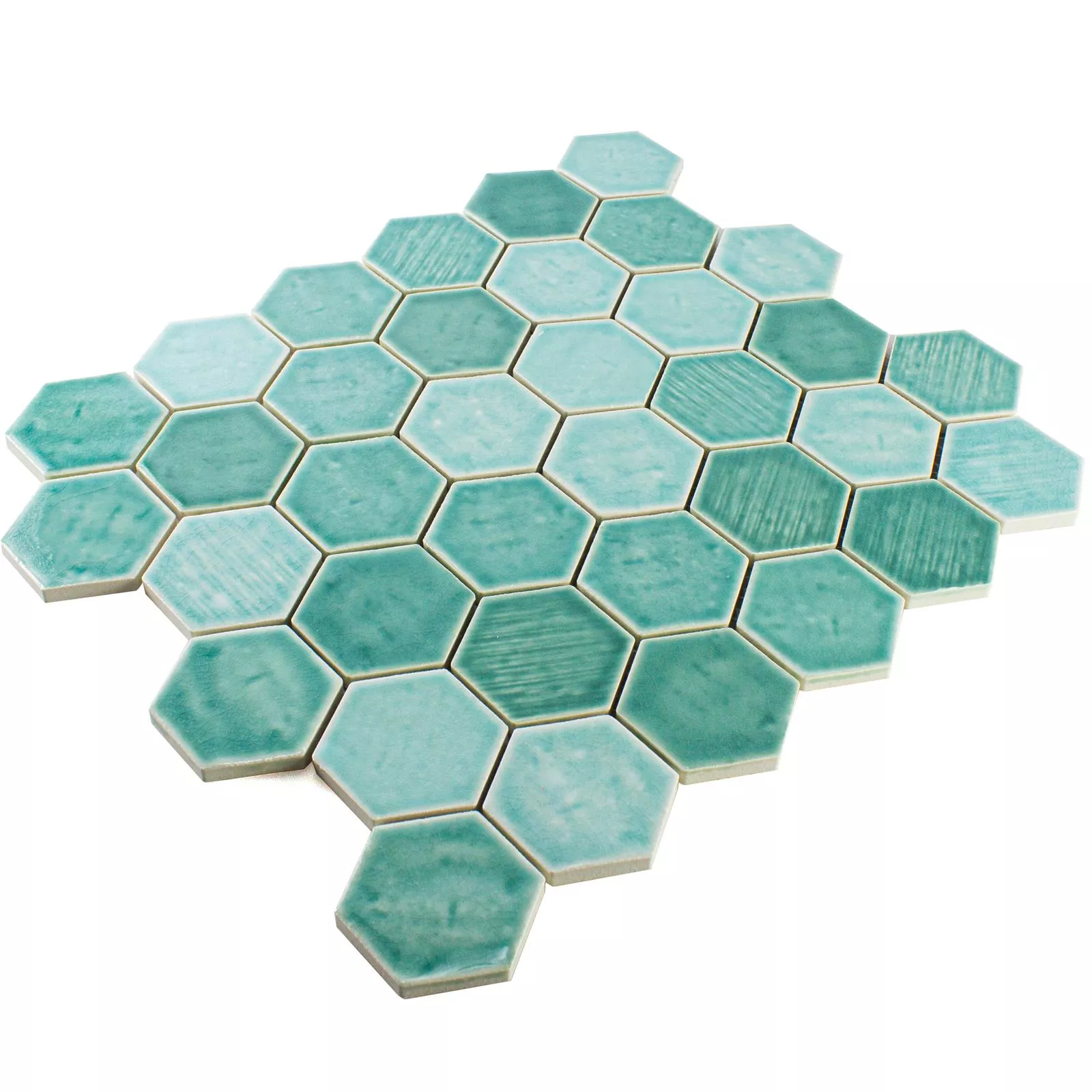 Keramik Mosaik Fliser Roseburg Hexagon Strålende Turkis