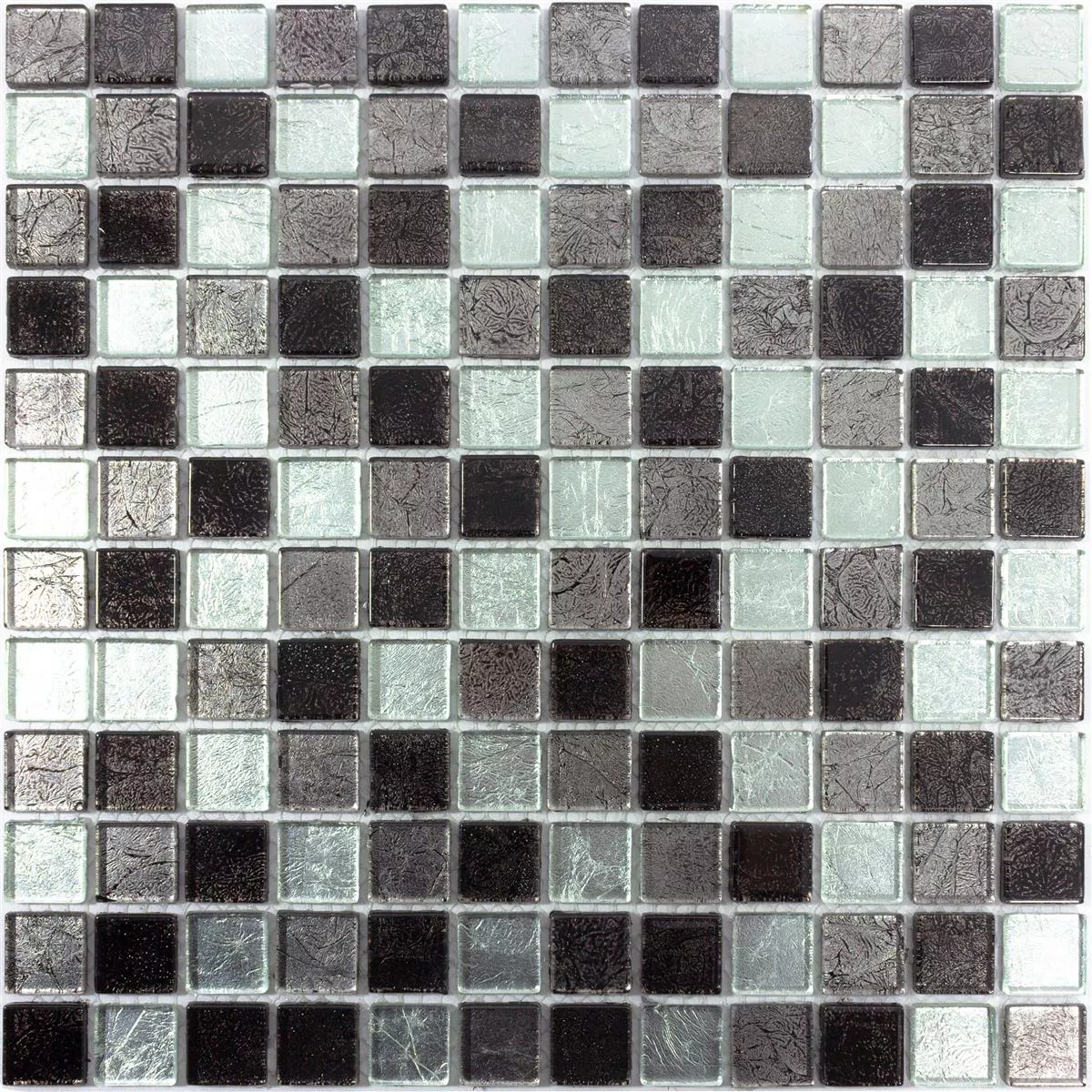 Mosaik Fliser Glas Bonnie Krystal Struktur Sort Sølv Gra