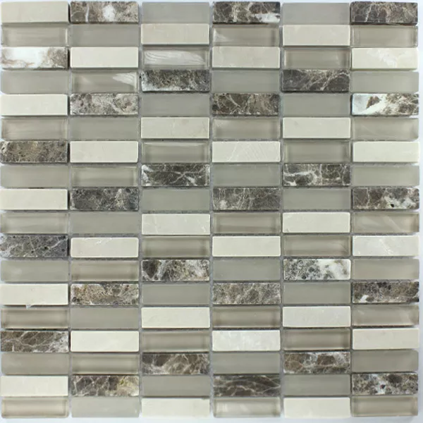 Mosaik Fliser Glas Marmor 15x48x8mm Brun Beige Skifer Mix Sticks