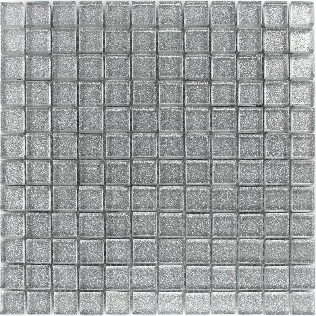 Mosaik Fliser Glas Sølv Glitter 23x23x8mm