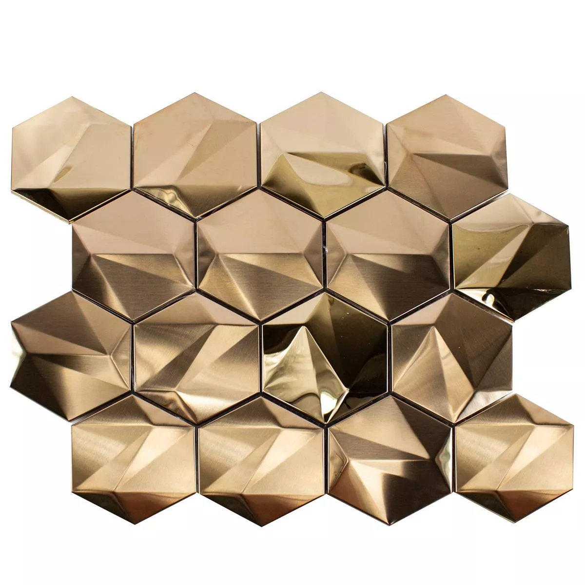 Prøve Rustfrit Stål Mosaik Fliser Durango Hexagon 3D Kobber
