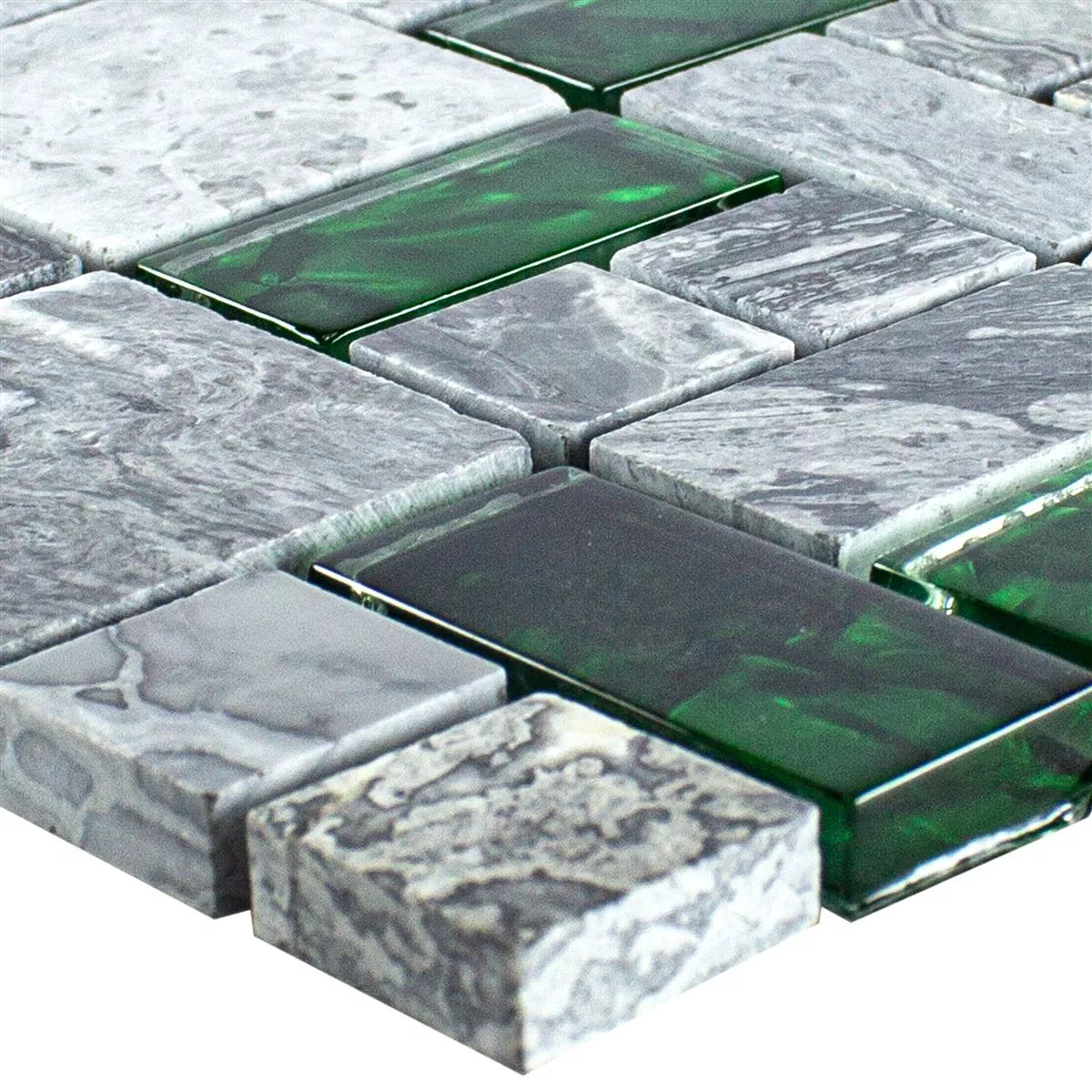 Glas Natursten Mosaik Fliser Sinop Gra Grøn 2 Mix