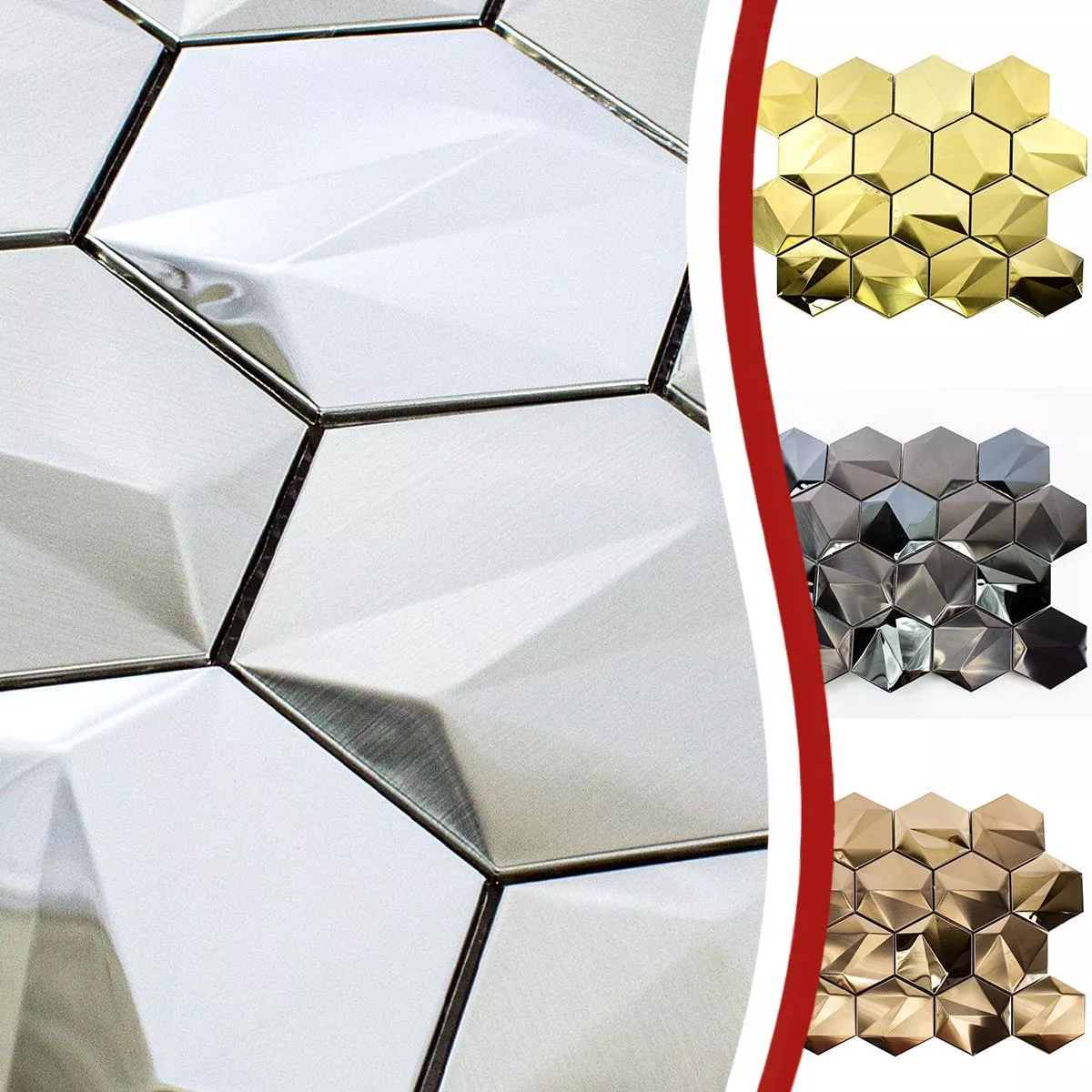 Rustfrit Stål Mosaik Fliser Durango Hexagon 3D