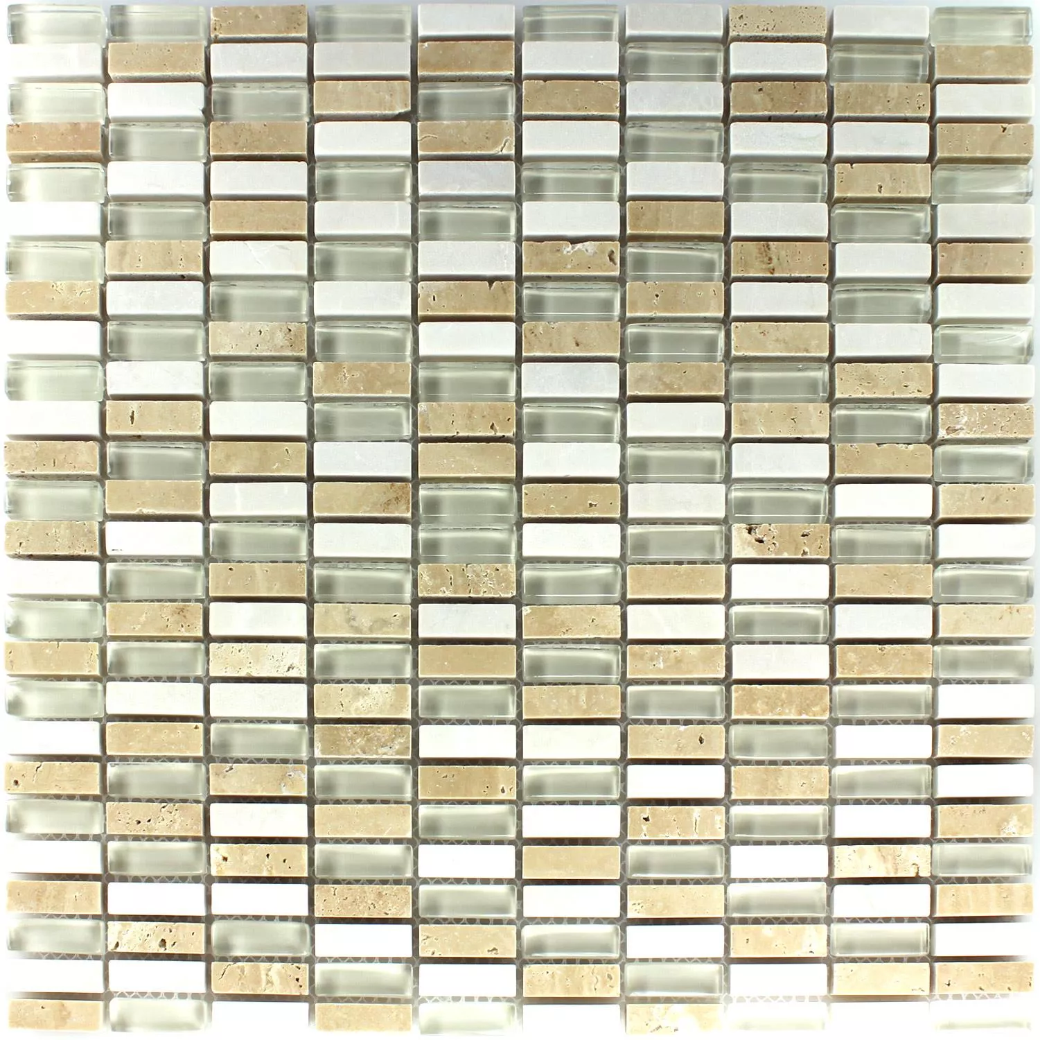 Mosaik Fliser Glas Marmor Beige Skifer Mix 10x30x8mm
