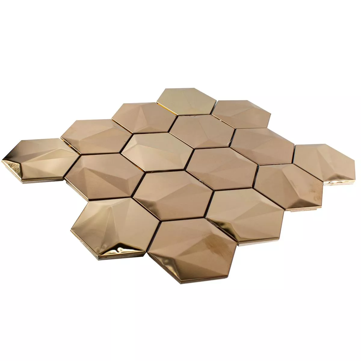 Rustfrit Stål Mosaik Fliser Durango Hexagon 3D Kobber