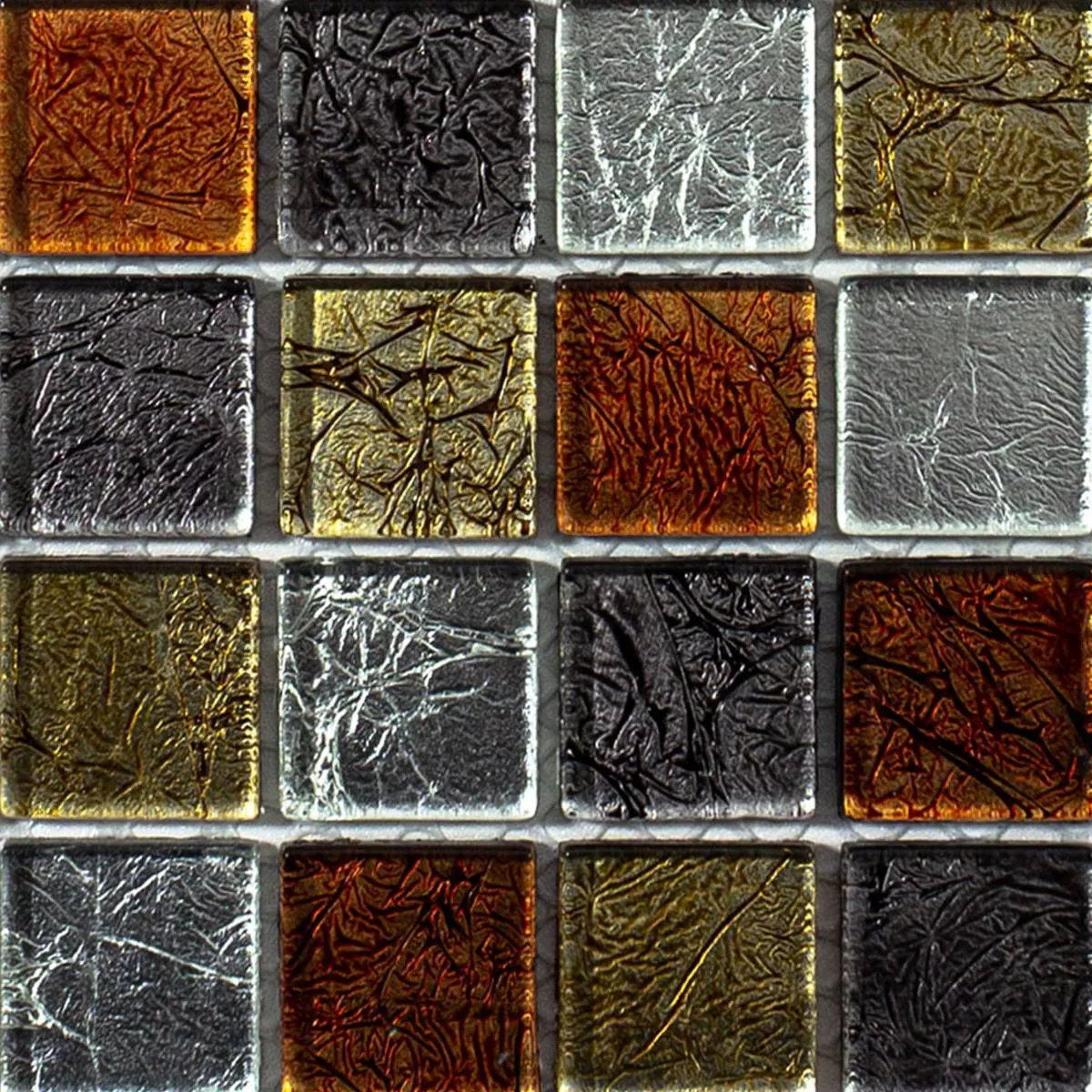 Prøve Mosaik Fliser Glas Bonnie Krystal Struktur Guld Sølv Rød
