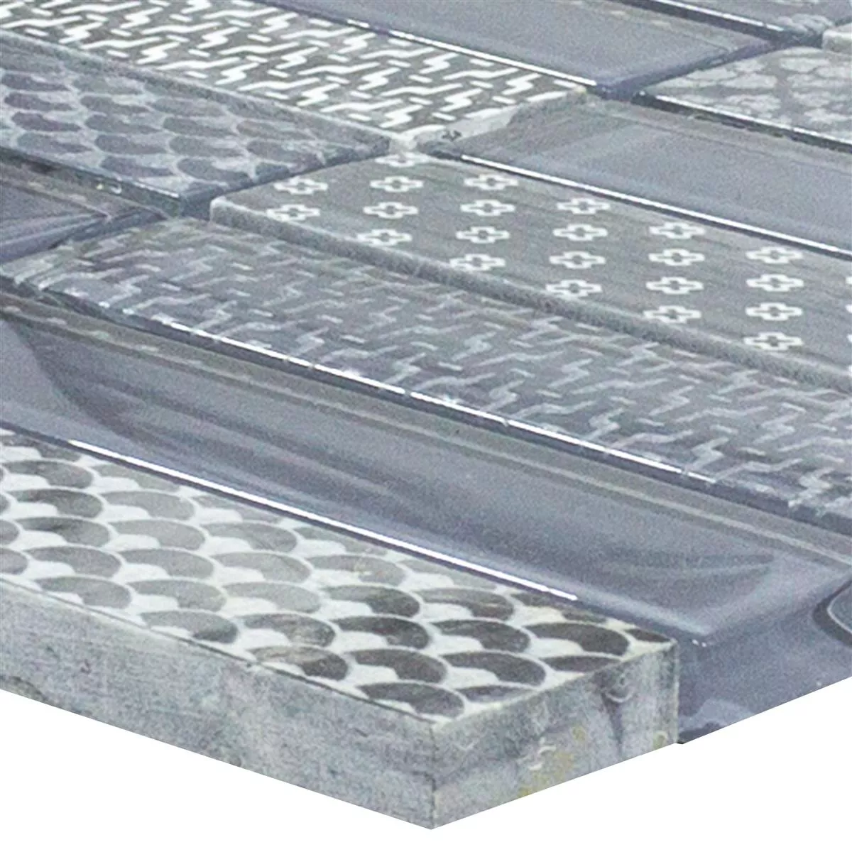 Glas Natursten Mosaik Fliser Celestiana Ornament Brick Gra Mix Glas Natursten Mosaik Fliser Celestiana Ornament Brick Gra Mix