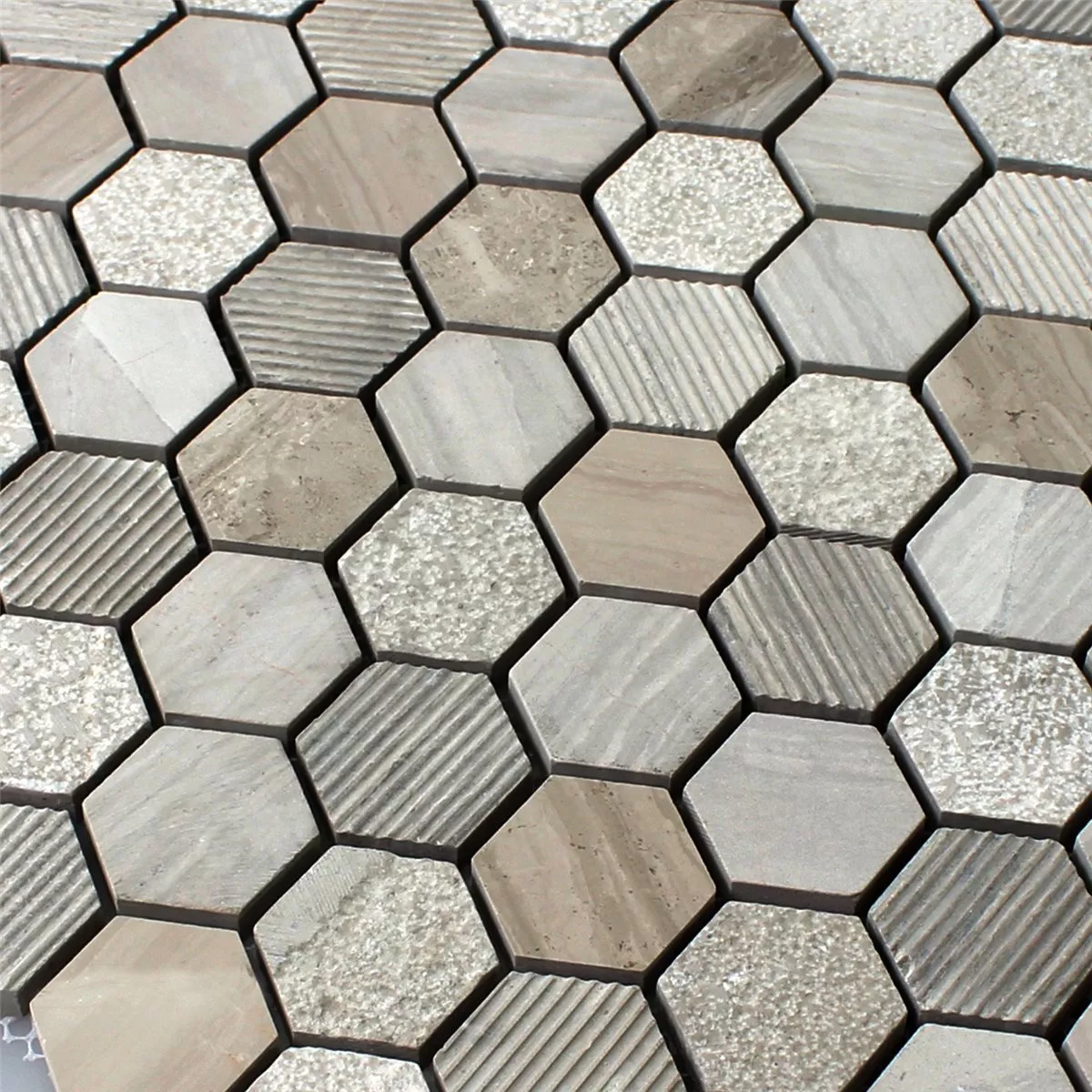 Prøve Natursten Hexagon Mosaik Fliser Mocca Brun