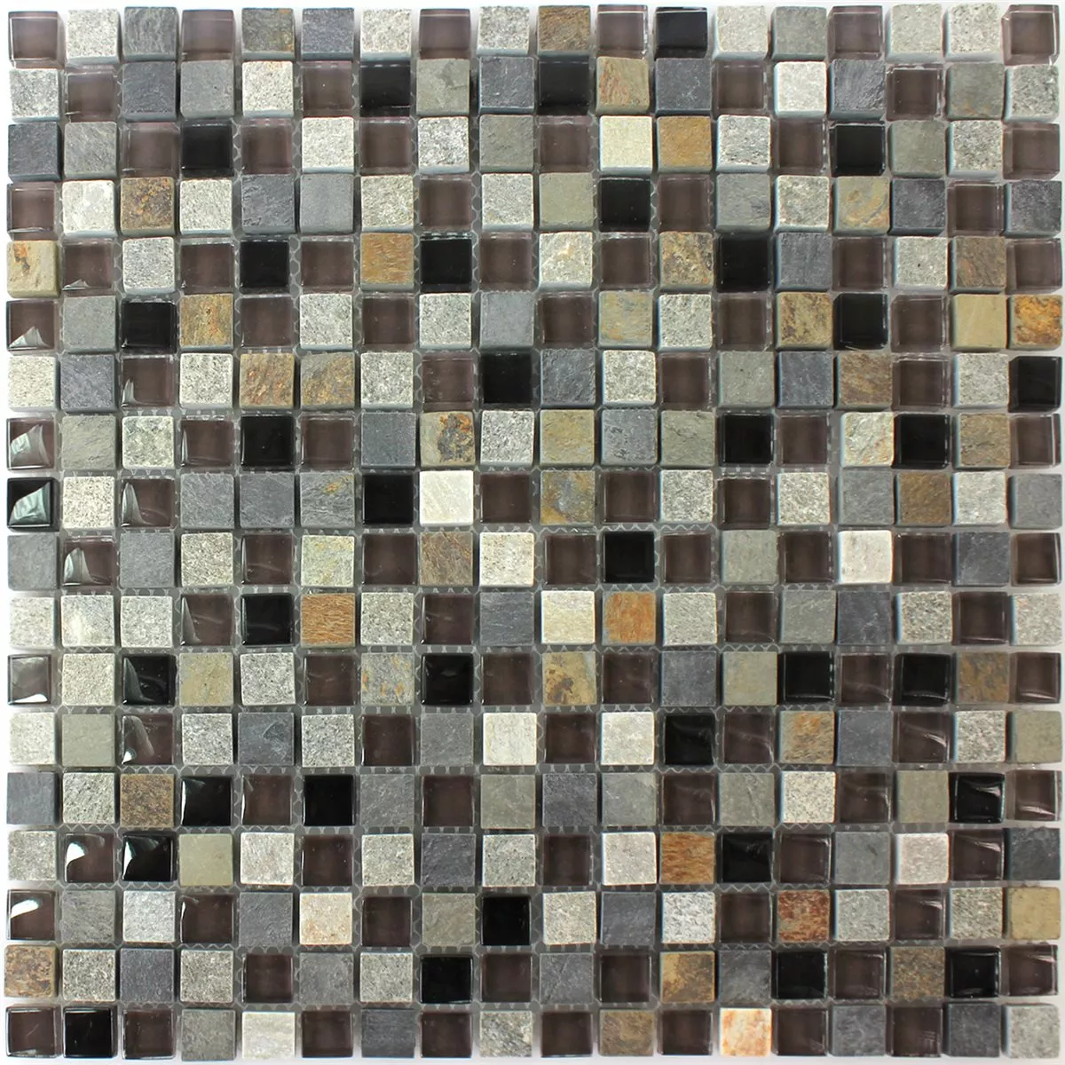 Prøve Mosaik Fliser Glas Kvartsit Natursten Gra Brun