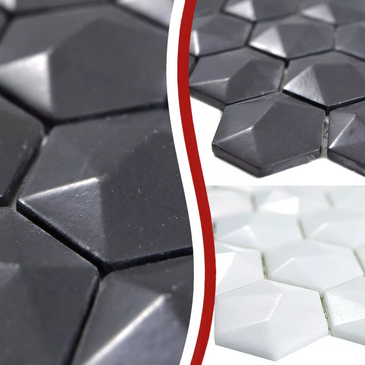 Prøve Glasmosaik Fliser Benevento Hexagon 3D