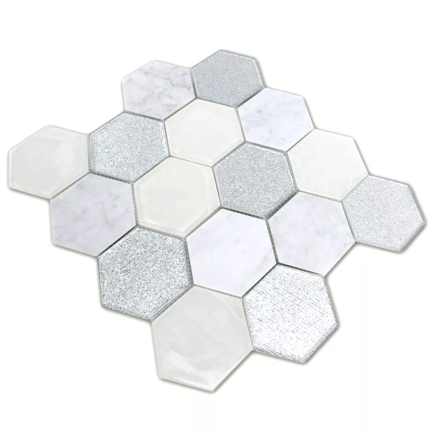 Mosaik Fliser Hexagon Lipari Sølv Gra